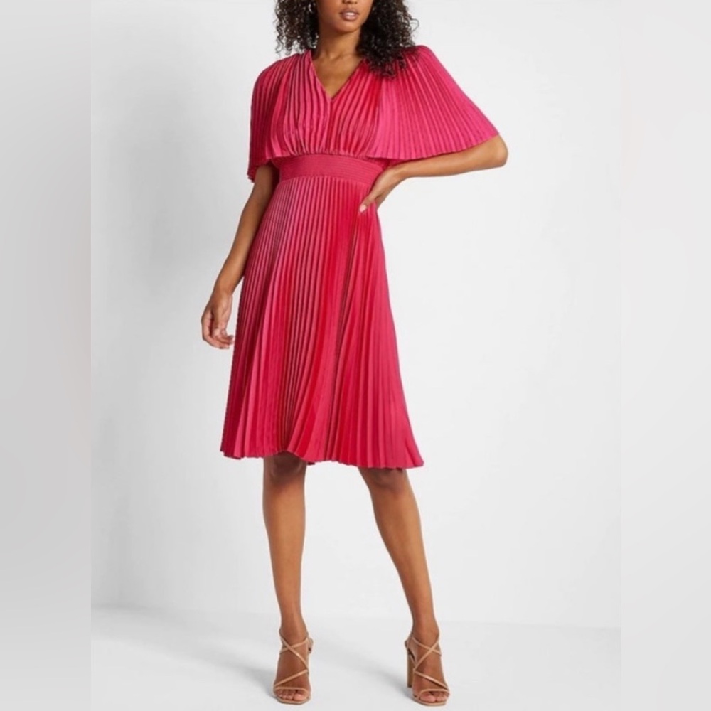 Express | Pleated V-Neck Flutter Sleeve Midi Dress “Energy Pink” Women’s M NWT!
